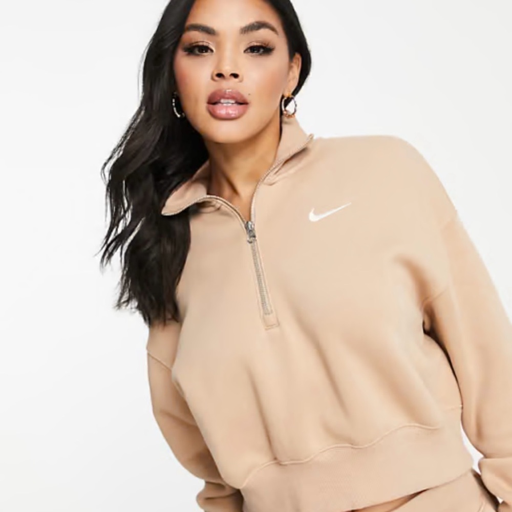 Nike Women's Beige Half-Zip Sweatshirt
